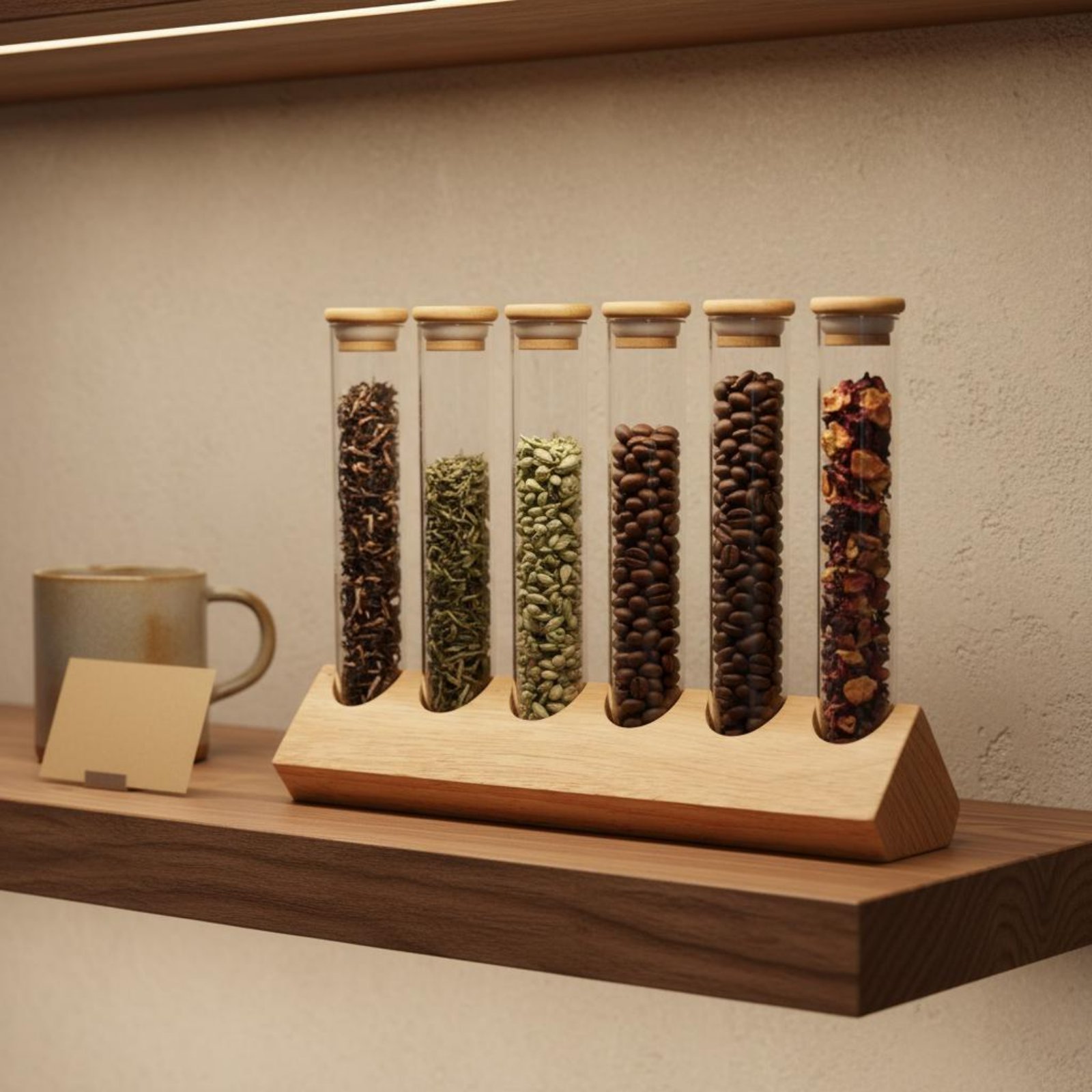 Glass Container Set - Набор стеклянных емкостей с деревянной подставкой: