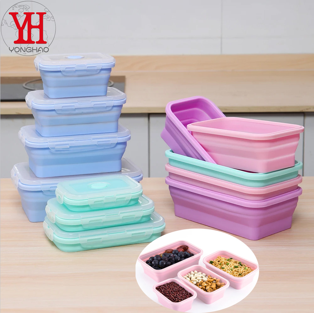 Meal Prep Tupperware - 4 шт./компл., силиконовый прямоугольный ланч-бокс, складная